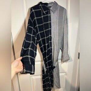 NWT Ashley Stewart Metal Belted Plaid Above Knee Shirtdress w Pockets Size 14-16